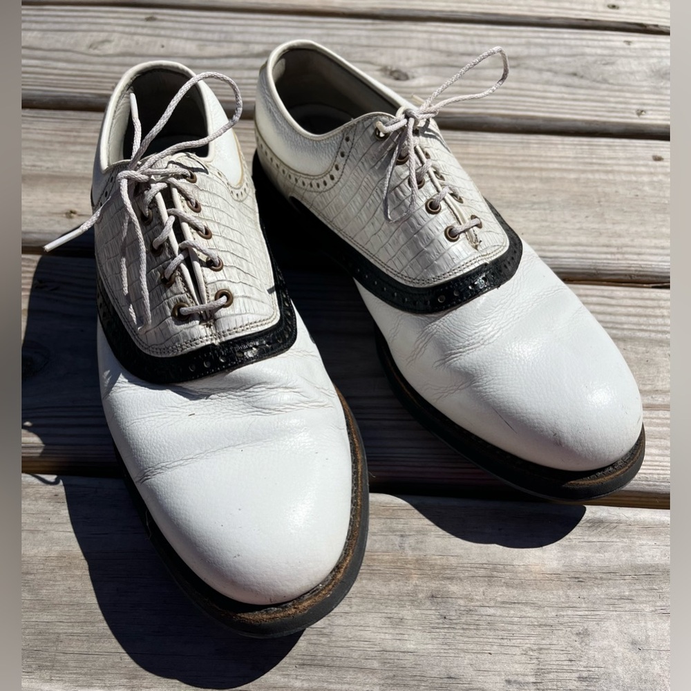 FootJoy Two-Tone White and Black Men’s Oxford Golf Shoes